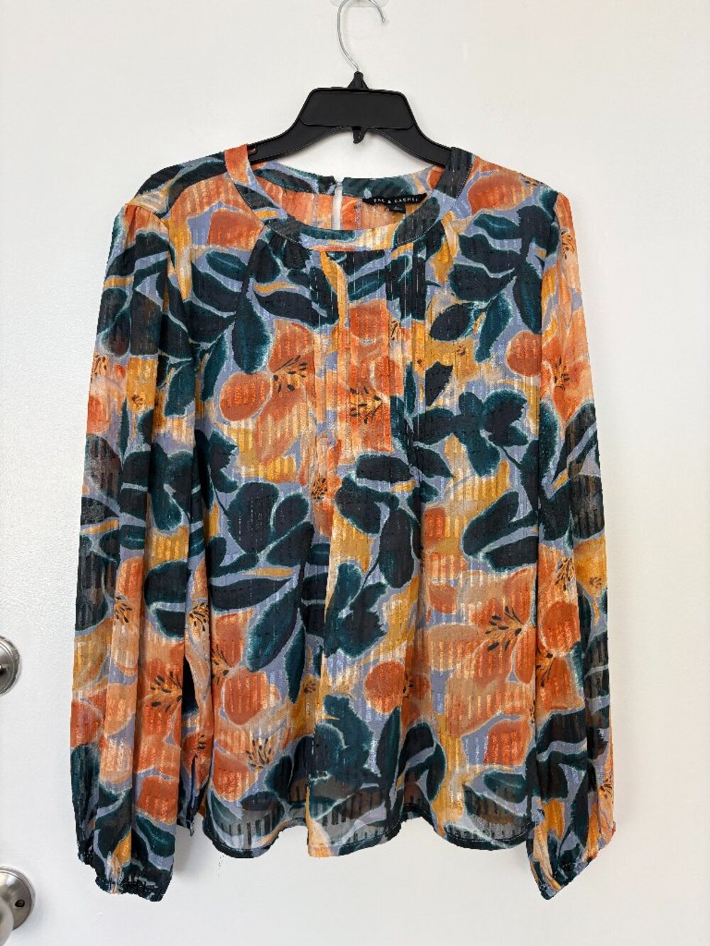 Zac & Rachel Floral Metallic Thread Blouse Multicolor Size XL